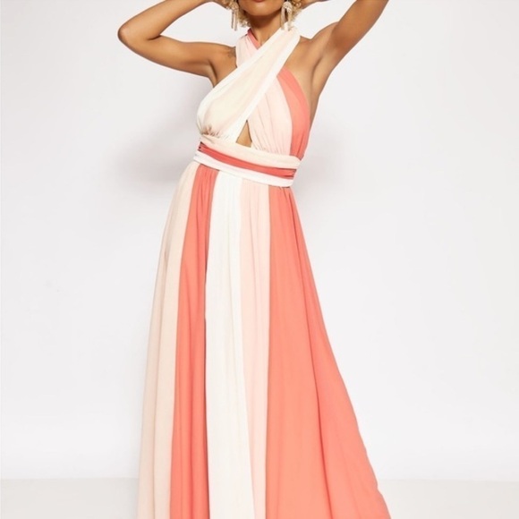 Coral color block halter maxi dress L’atiste by Amy - Picture 6 of 11